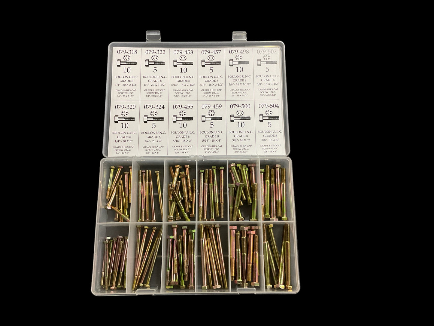 BOULONS À TÊTE HEXAGONALE U.N.C. GRADE 8 (2-1/2” À 4”) - ENSEMBLE DE 90 PIÈCES - Y-100B