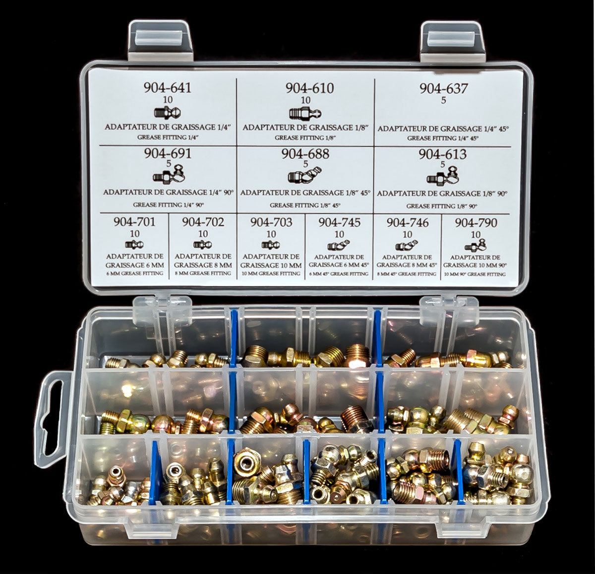 ADAPTATEURS DE GRAISSAGE IMPÉRIAUX ET MÉTRIQUES – ENSEMBLE DE 100 PIÈCES - Y-13001