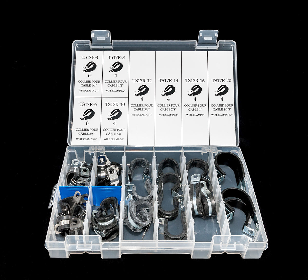 COLLIERS POUR CÂBLE EN CAOUTCHOUC – ACIER GALVANISÉ – ENSEMBLE DE 36 PIÈCES - Y-17600