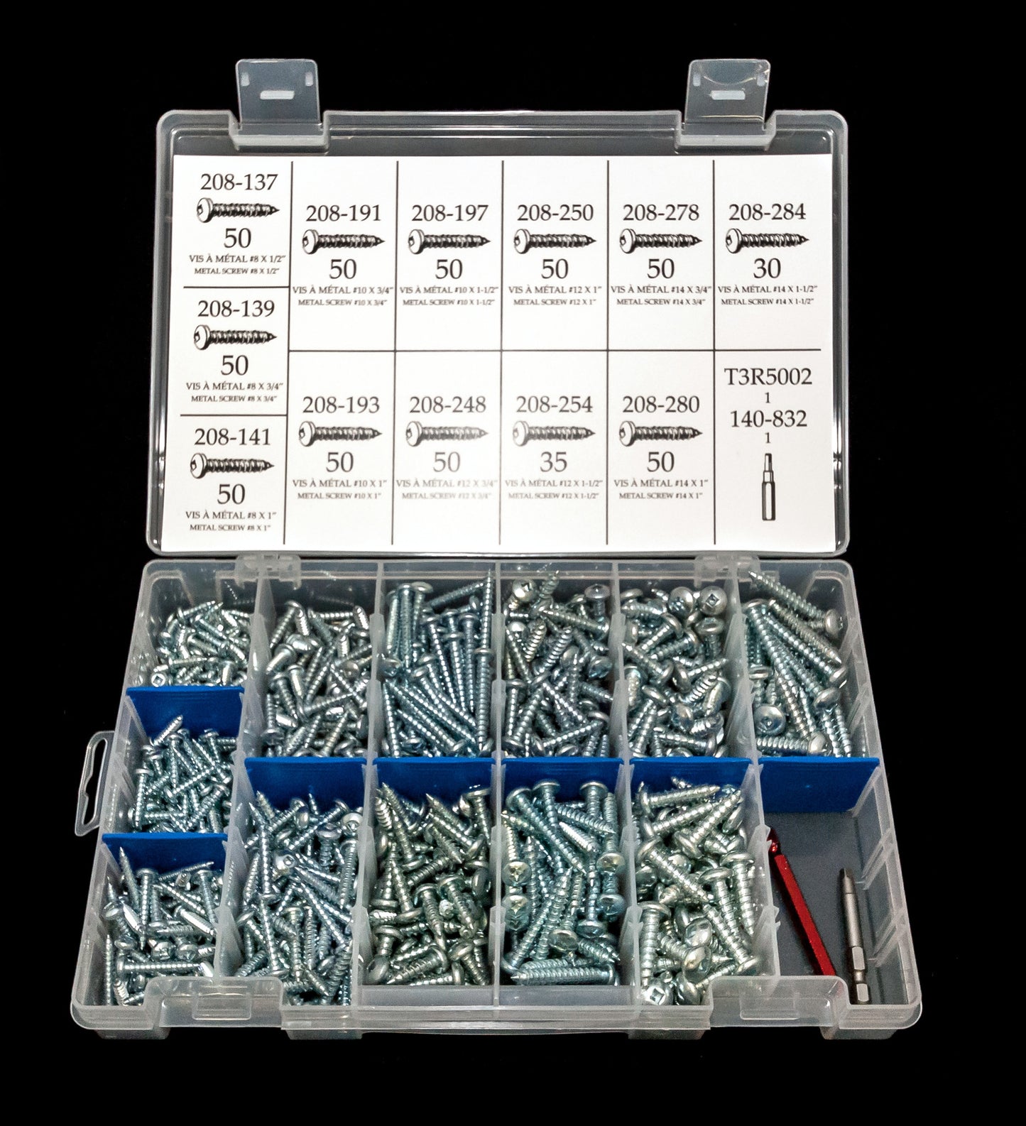 VIS À MÉTAL À TÊTE RONDE #8 à #14 – ENSEMBLE DE 568 PIÈCES – Y-20000