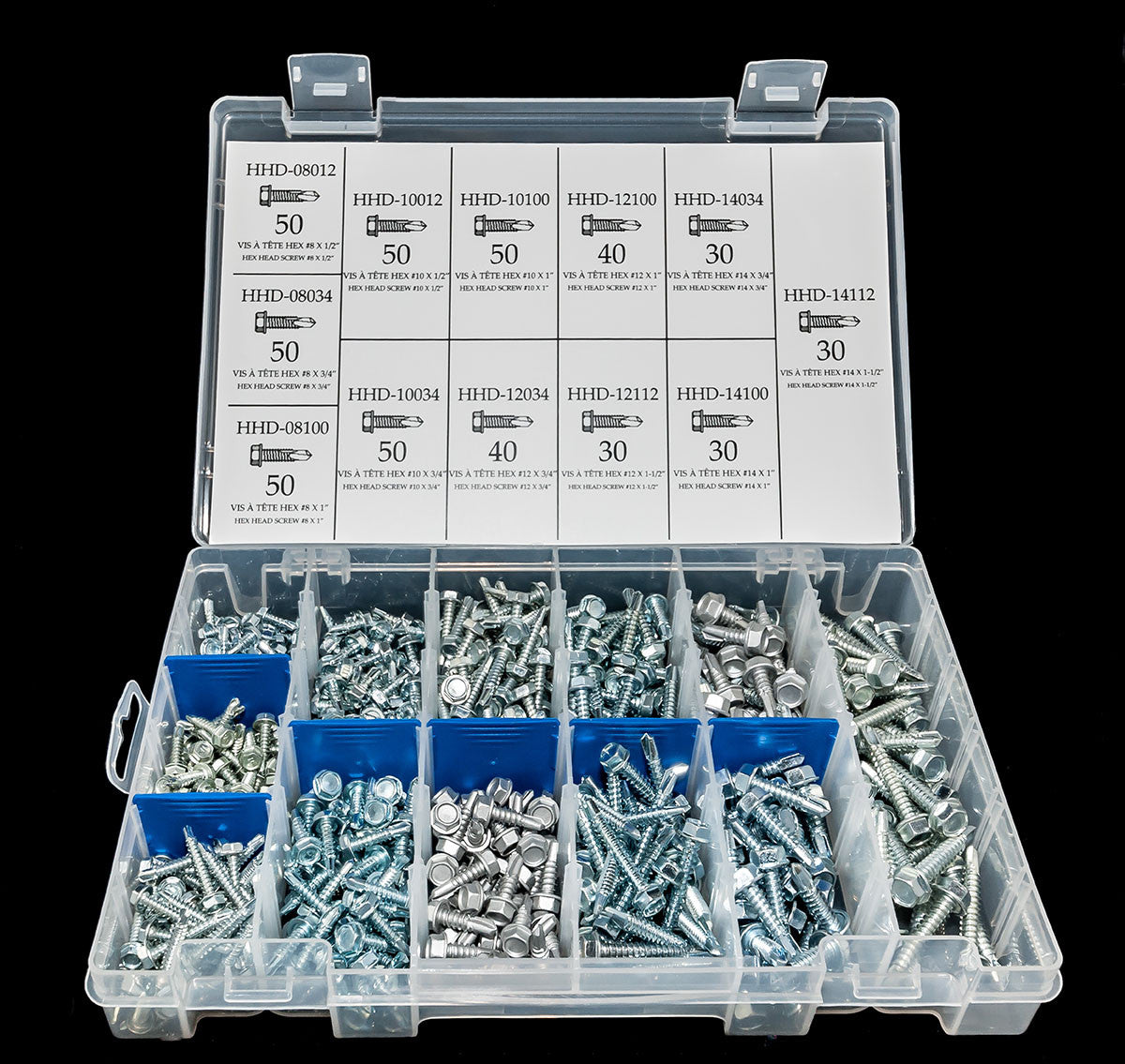 VIS À TÊTE HEXAGONALE AVEC RONDELLE AUTO-PERCEUSES – ACIER ZINGUÉ – ENSEMBLE DE 500 PIÈCES - Y-20002