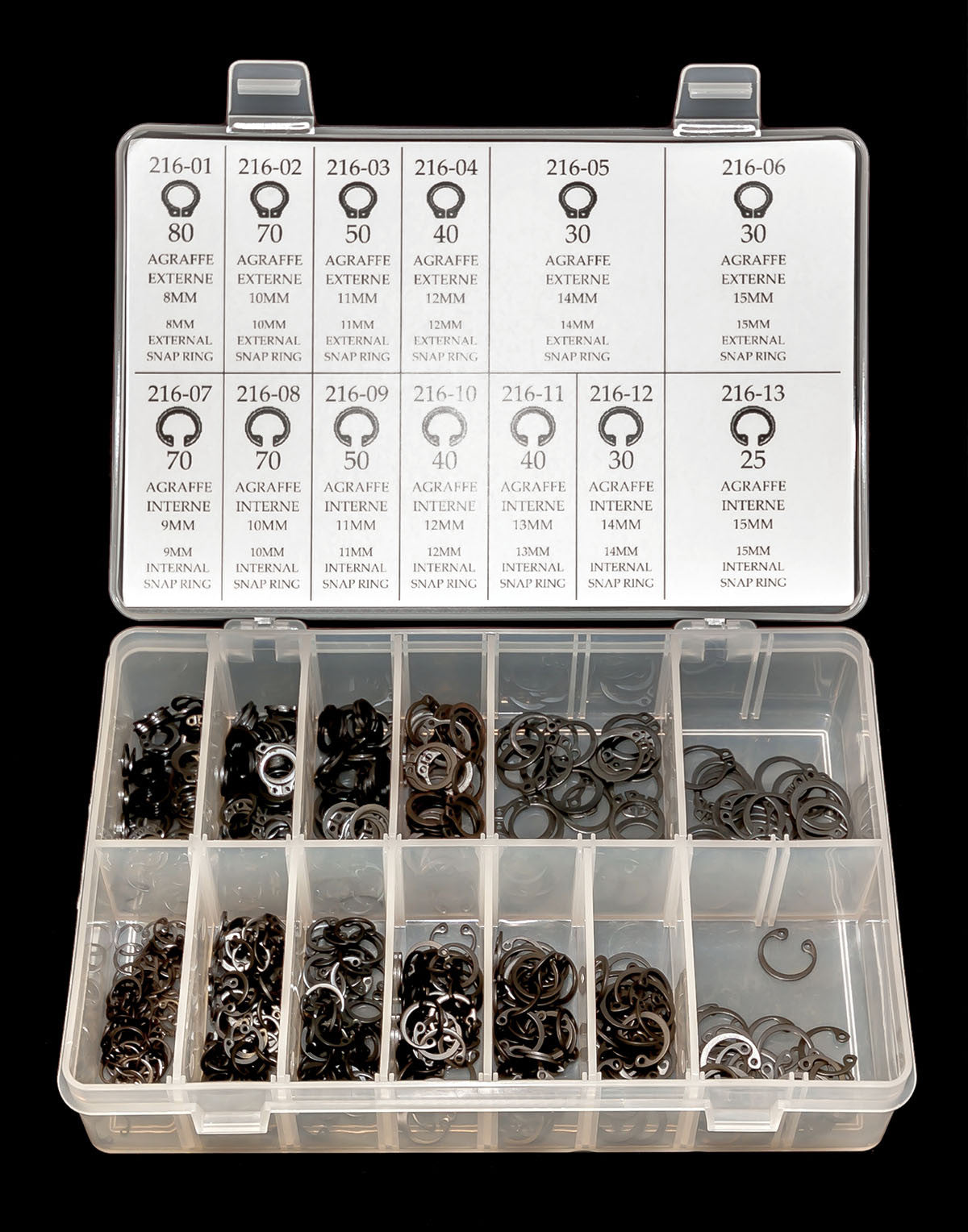 METRIC INTERNAL & EXTERNAL RETAINING RINGS – 626 PCS SET – Y-K216