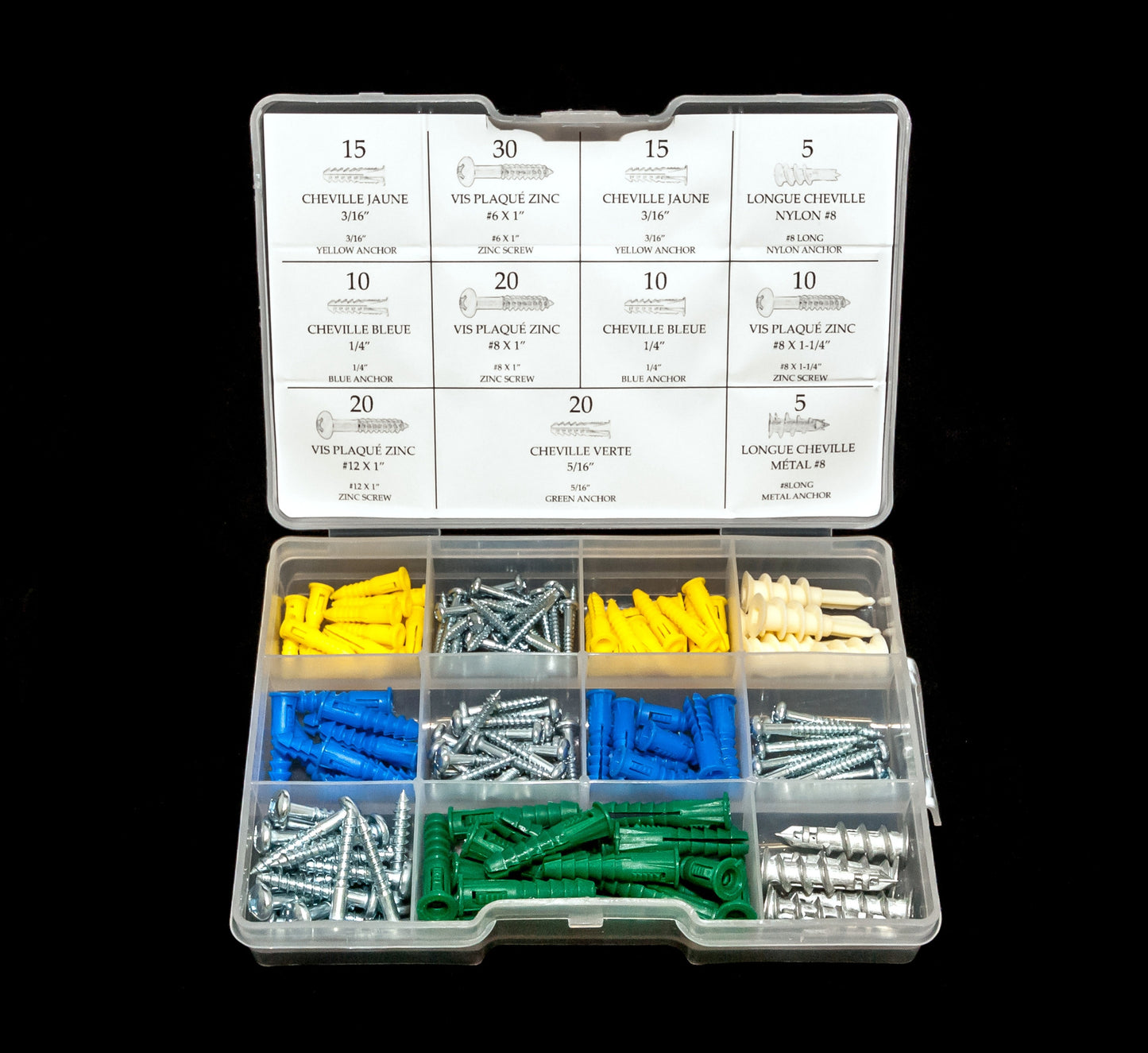 ASSORTIMENT D'ANCRAGES MURAUX, VIS PLAQUÉ ZINC, 161 PCES