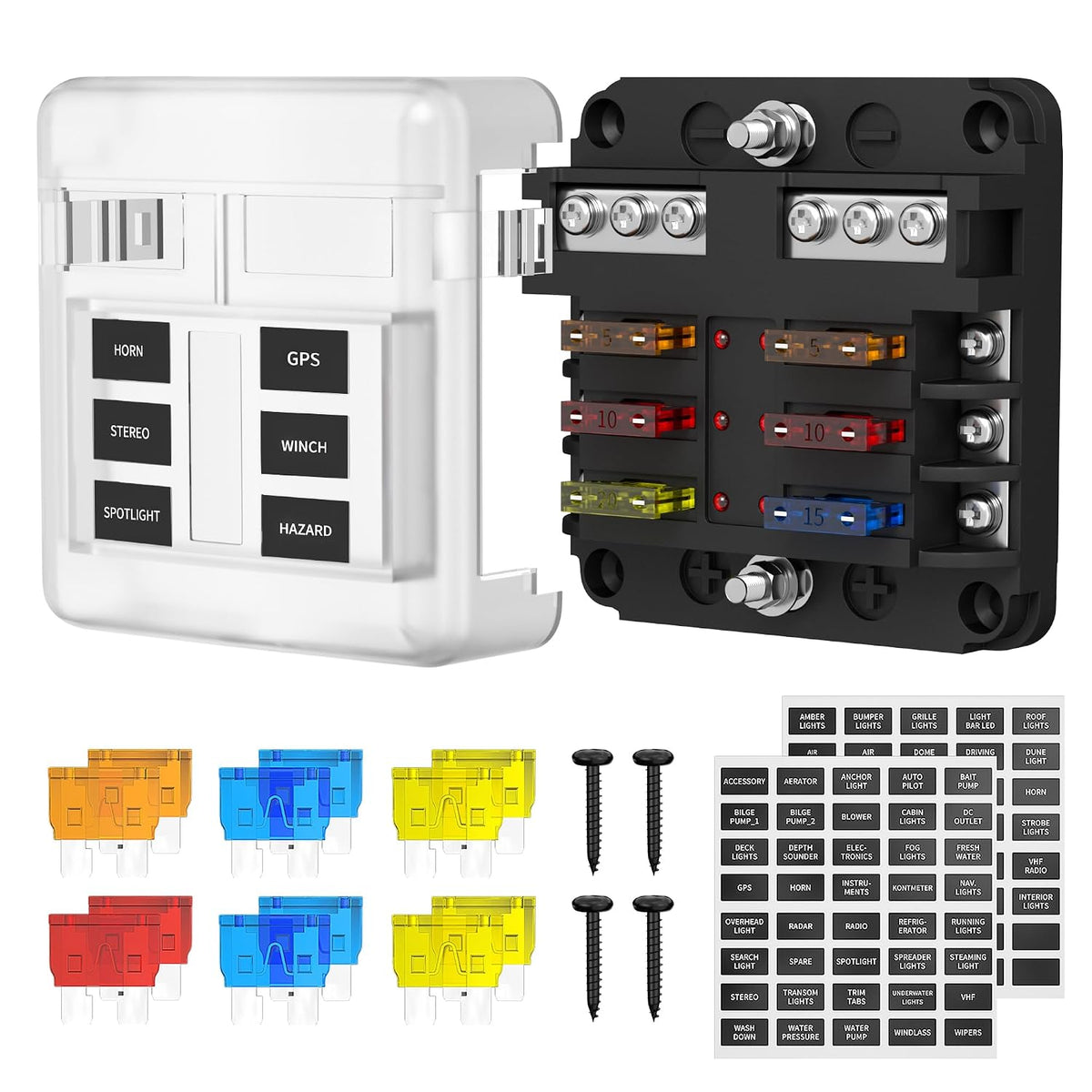 Bloc de fusibles 12V 6 voies avec indicateur LED  FB-1713-1